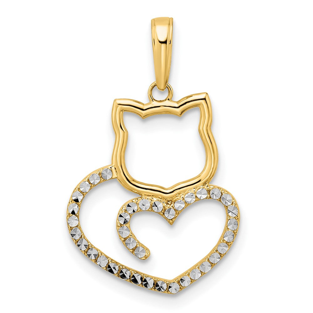 Cleo 14K Gold Diamond-cut Cat Heart Pendant, Rhodium-Plated, 16mm