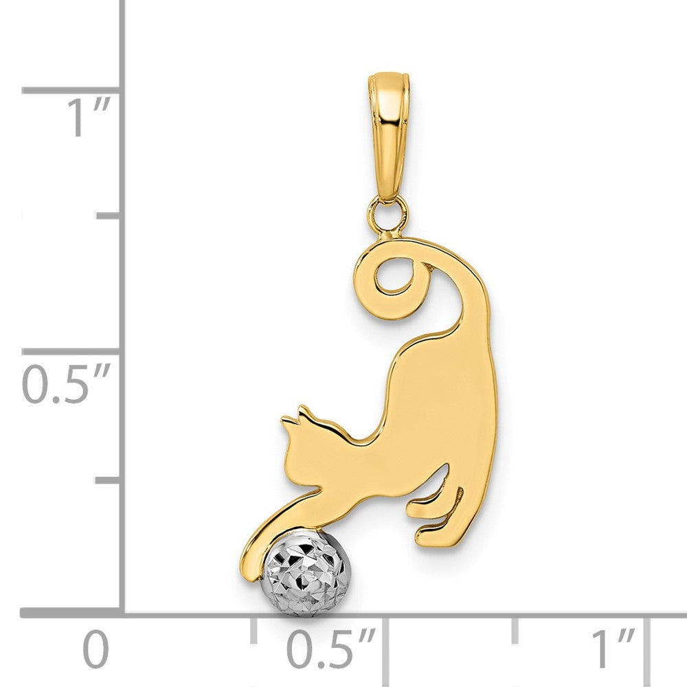 and Rhodium Diamond-cut Cat and Ball Pendant - WBC