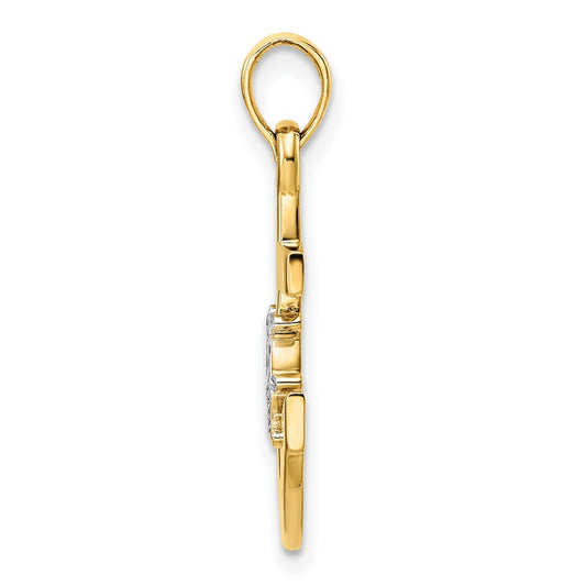 14K Gold Diamond-cut Anchor & Ship's Wheel Pendant, Rhodium-Plated, 14mm