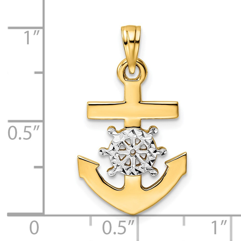and Rhodium Diamond-cut Anchor and Ship's Wheel Pendant - WBC