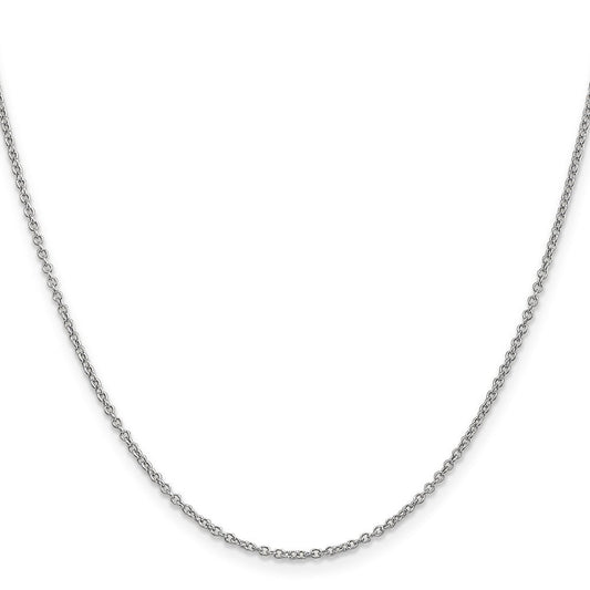 14K Solid White Gold Round Open Wide Link Cable with Lobster Clasp Chain