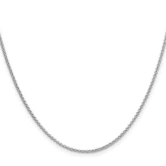 14K Solid White Gold Rolo Pendant Chain, 1.55mm, Lobster Clasp