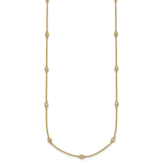 14K Gold 3/8 ct Bezel-set Diamond & Cable Chain 15-Station Necklace