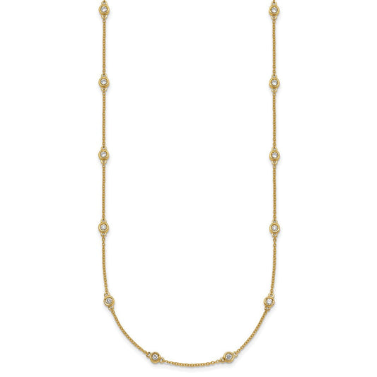 14K Gold 5/8 ct Bezel-set Diamond & Cable Chain 18-Station Necklace