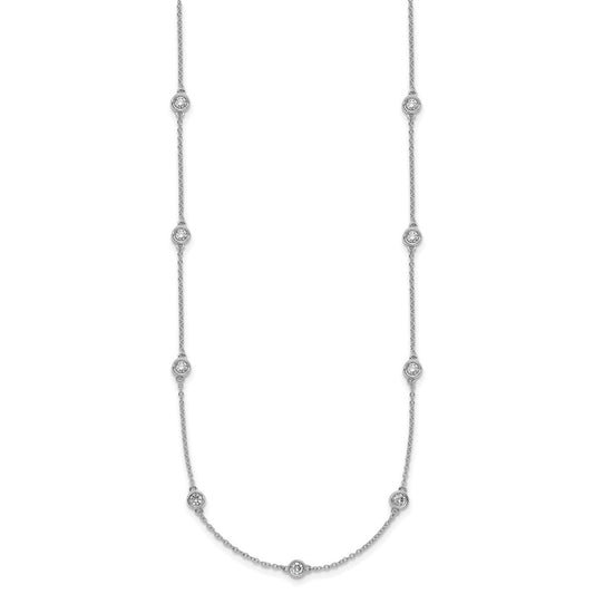 14K White Gold 7/8 ct Bezel-set Diamond & Cable Chain 15-Station Necklace