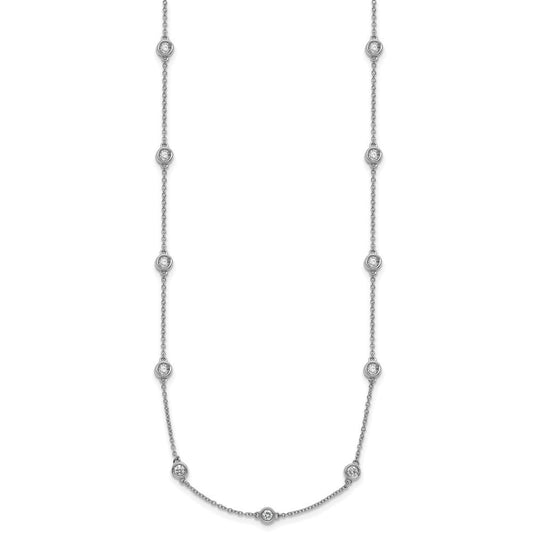 14K White Gold 7/8 ct Bezel-set Diamond & Cable Chain 16-Station Necklace