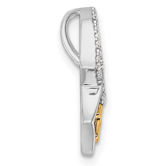 Two-tone Polished 1/15 carat Diamond Quinceanera 15 Double Heart Chain Slide - WBC