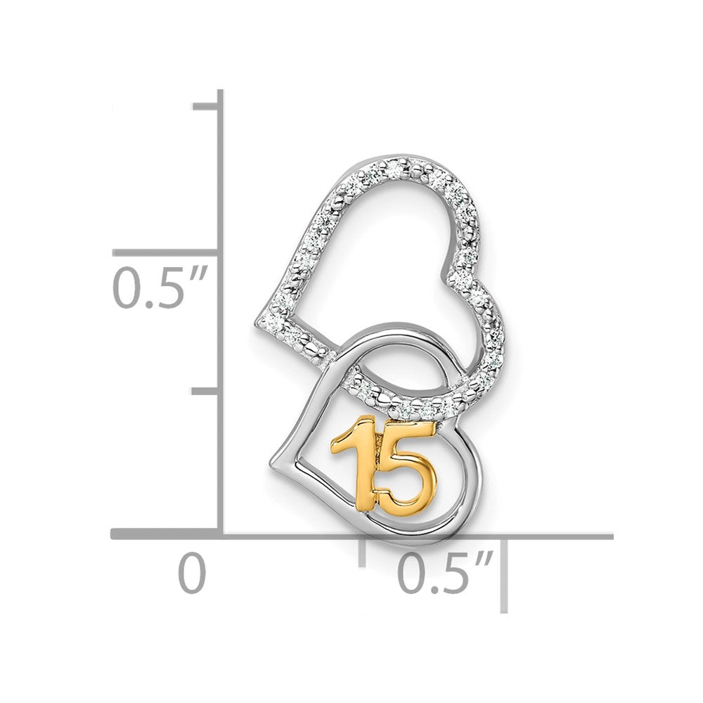 Two-tone Polished 1/15 carat Diamond Quinceanera 15 Double Heart Chain Slide - WBC