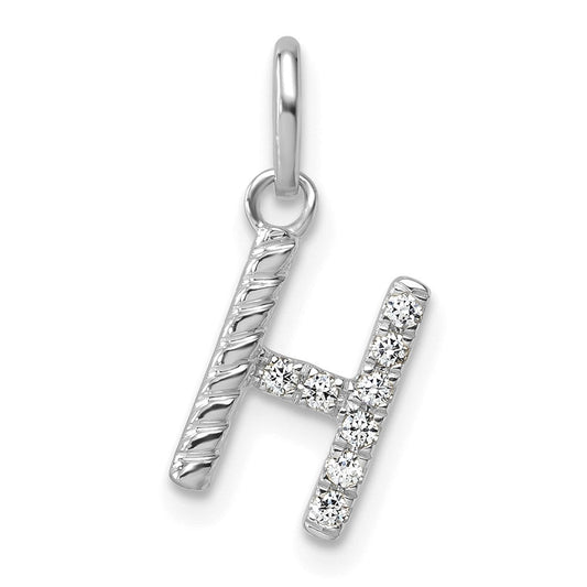 14K Gold Twisted 0.07 ct Diamond Initial H Charm, 7.52mm