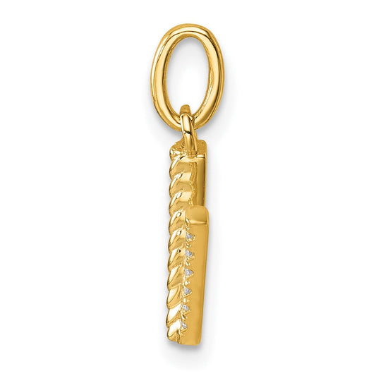 14K Gold Twisted 0.05 ct Diamond Initial V Charm, 8.85mm