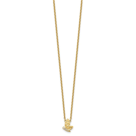14K Gold Polished & Hammered 1/20 ct Diamond Butterfly Necklace