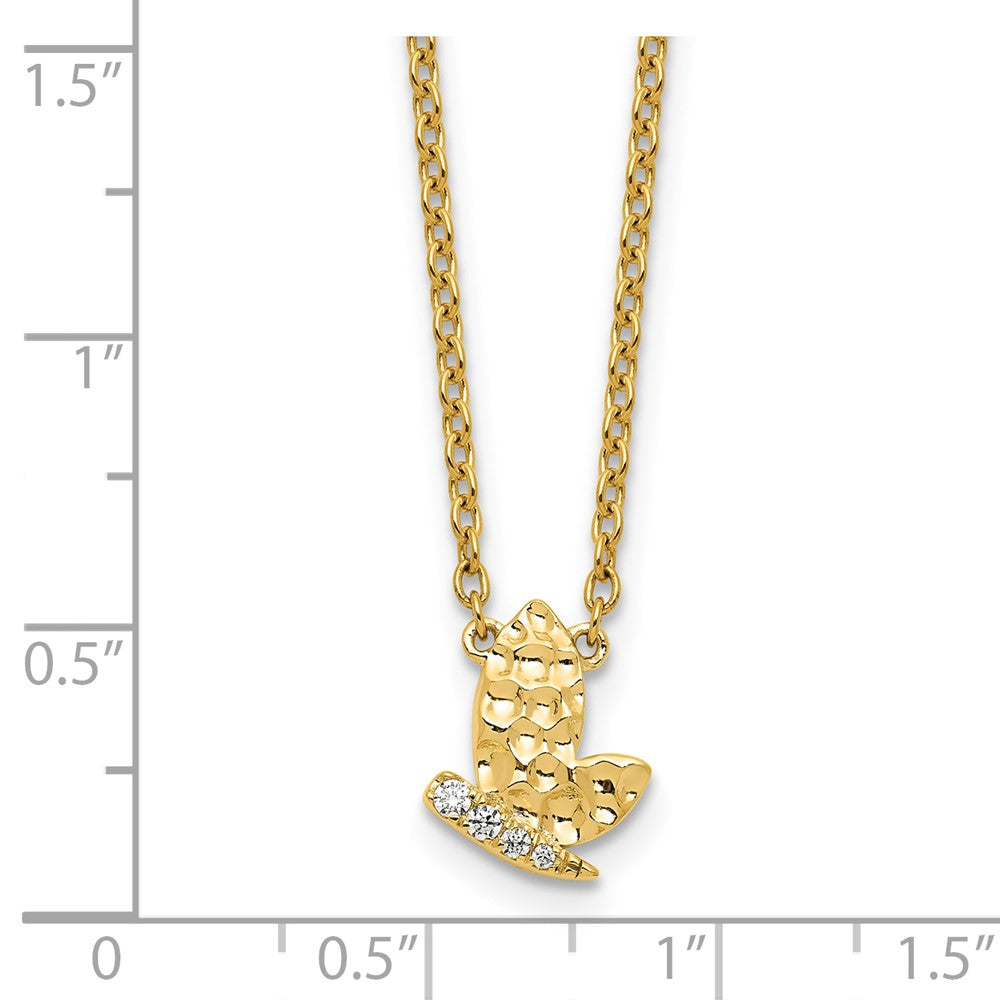 Polished and Hammered 1/20 carat Diamond Butterfly Necklace - WBC