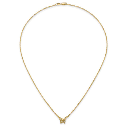 14K Gold Polished 1/10 ct Diamond Butterfly Necklace