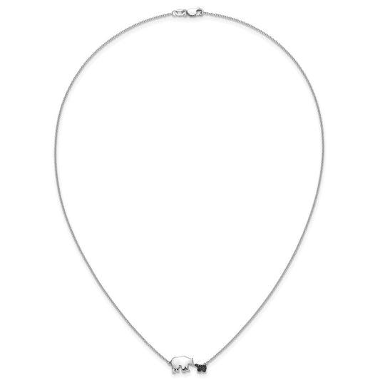 14K White Gold Bearhug 1/20 ct Black Diamond Mother & Baby Bear 18 in Necklace