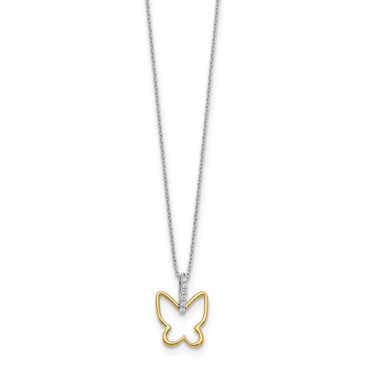 Two-tone 1/10 carat Diamond Butterfly Necklace - WBC