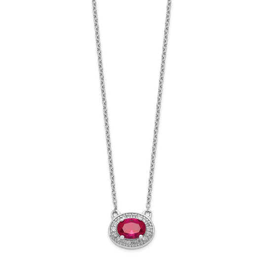 Diamond and Oval Ruby Halo East-West Necklace - WBC