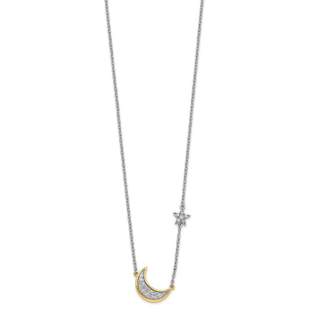 Two-tone 1/6 carat Diamond Crescent Moon with Star Necklace - WBC