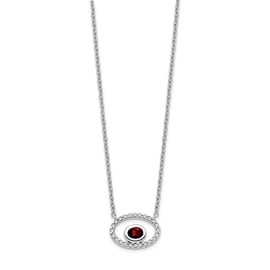 14K White Gold Oval Garnet & Diamond Necklace