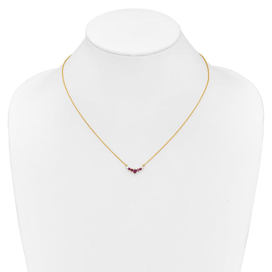 14K Gold Oval & Round Ruby & Diamond Necklace