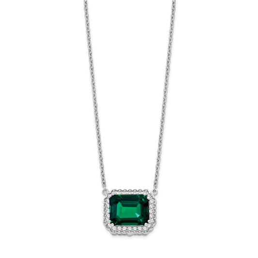 Octagon Lab Created Emerald and Diamond East-West Halo Necklace - WBC