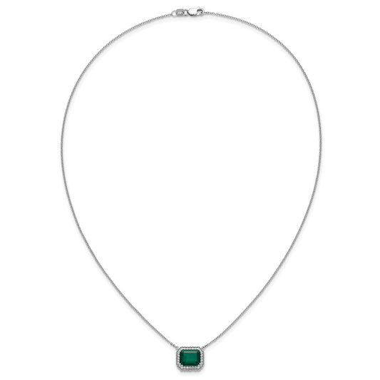 Evergreen 14K White Gold Octagon Lab Created Emerald & Diamond East-West Halo Necklace