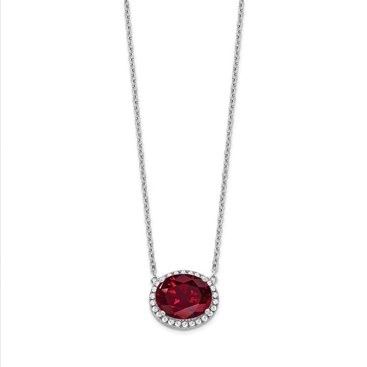 Oval Lab Created Ruby and Diamond Halo East-West Necklace - WBC
