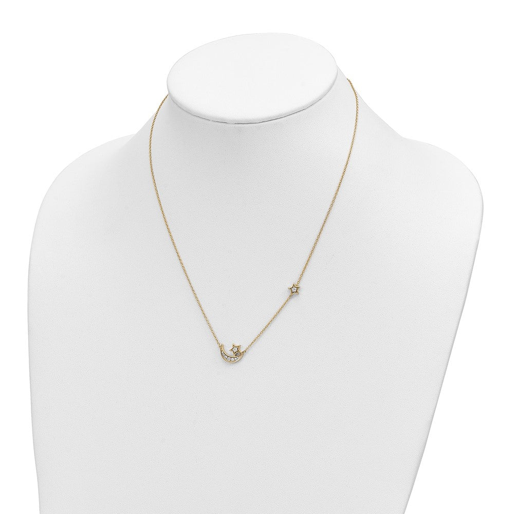 Polished 1/5 carat Diamond Moon and Stars Necklace - WBC