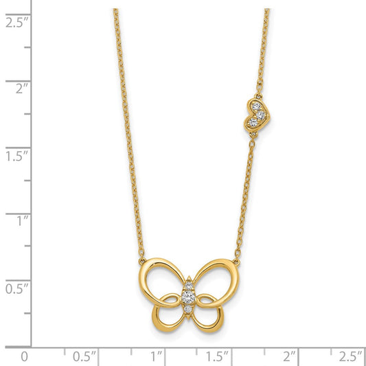 14K Gold Polished 1/6 ct Diamond Butterfly Necklace