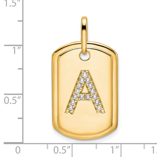 14K Gold Diamond Initial A Dog Tag Charm, 17.76mm