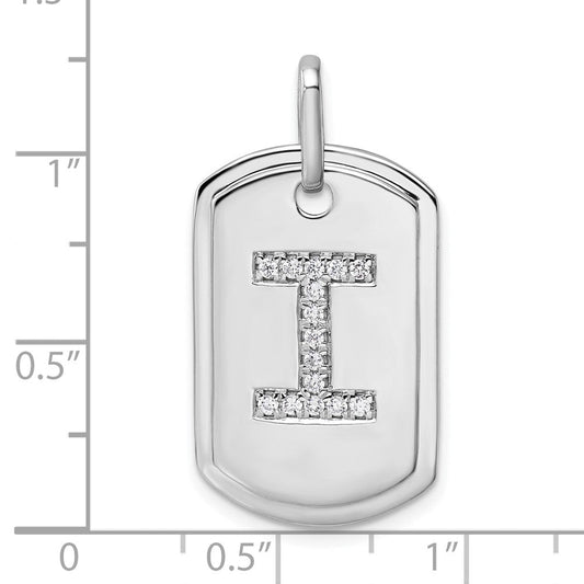 14K White Gold Diamond Initial I Dog Tag Charm, 17.76mm