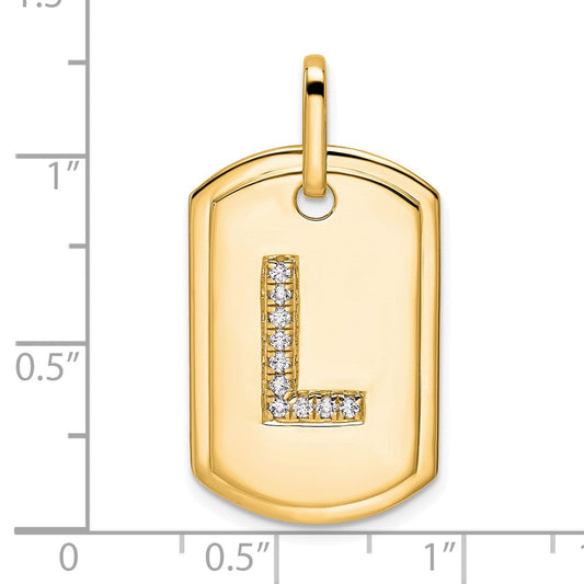 14K Gold Diamond Initial L Dog Tag Charm, 17.76mm