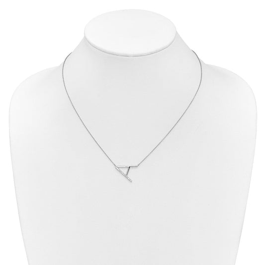 14K White Gold Sideways Diamond Initial A Necklace