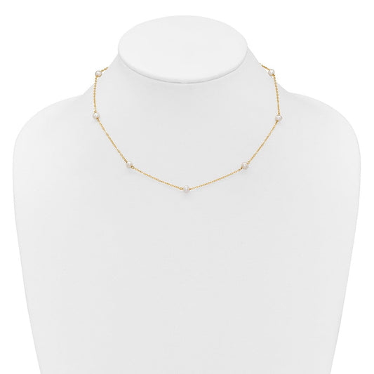 14K Gold 4mm Near Round Freshwater Cultured Pearl 8-station Necklace