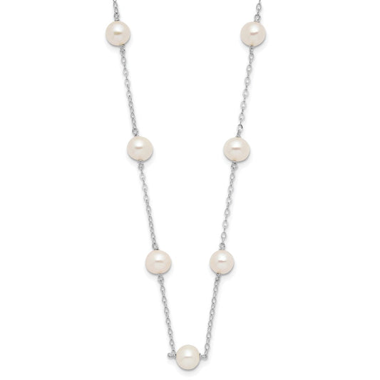14K White Gold 5.5mm Near Round Freshwater Cultured Pearl 12-station Necklace