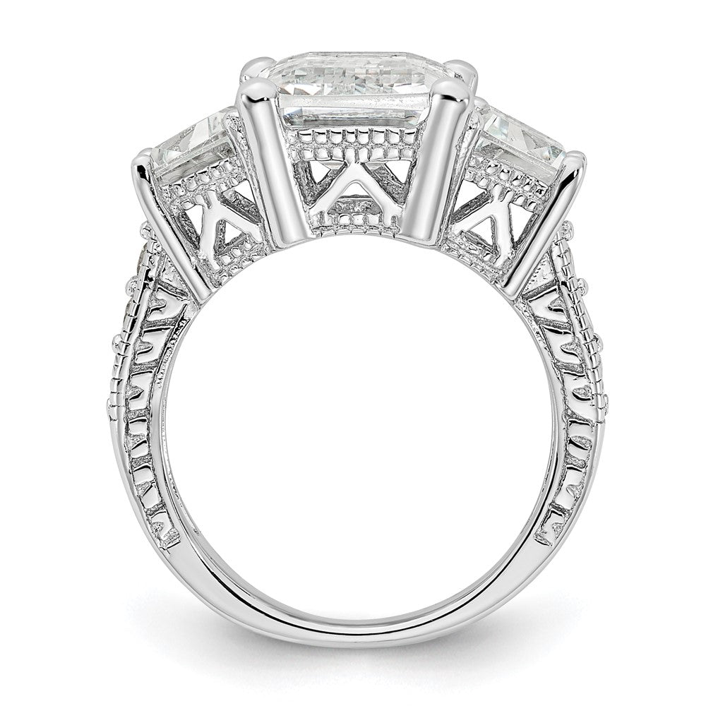 Cheryl M Rhodium-plated Fancy Emerald-cut and Brilliant-cut CZ 3 Stone Ring - WBC