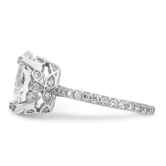 Cheryl M Rhodium-plated Brilliant-cut CZ Oval Center with Side Stones Ring - WBC