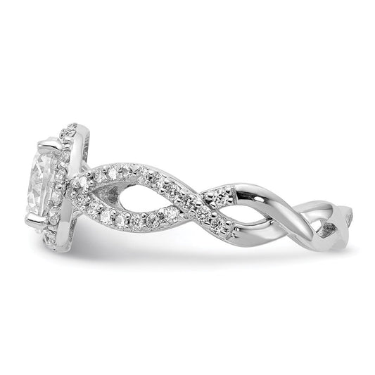 Cheryl M Sterling Silver Corona Rhodium-plated Brilliant-cut Round Halo Center & Twisted Design Ring