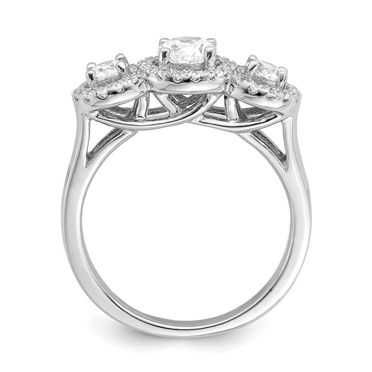 Brilliant Embers Glimmer Sterling Silver Rhodium-plated 42 Stone Halo Micro Pavé 3 Stone Ring