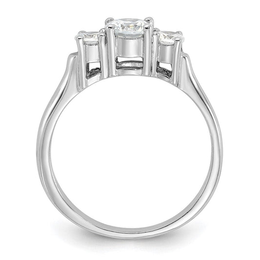 Sterling Silver Rhodium-plated Three-Stone Ring, 2mm