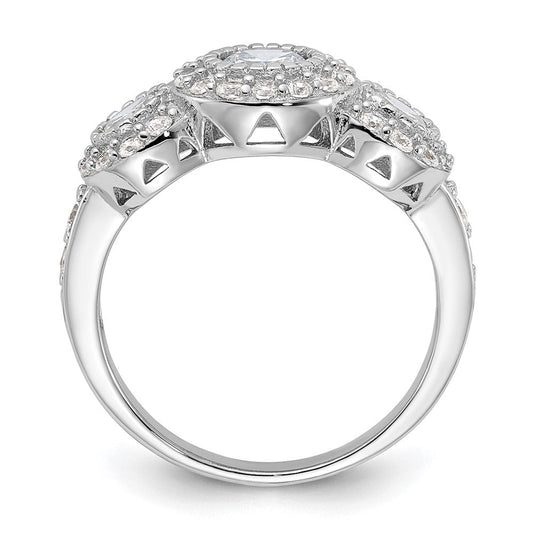 Sterling Silver 3-stone Ring, 2mm