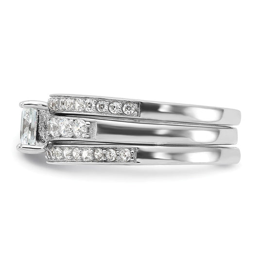 Sterling Silver Rhodium-plated 3 Piece Wedding Set Ring