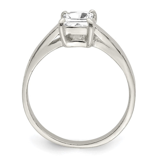 Sterling Silver Solitaire Emerald-Cut Ring, 2mm