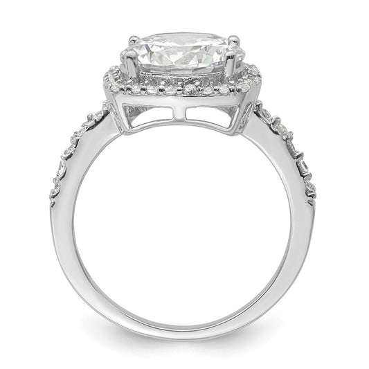 Rhodium-plated Polished CZ Square Halo Ring - WBC