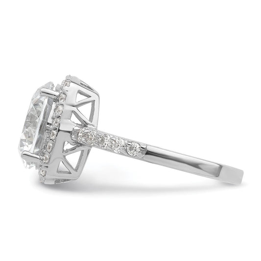 Sterling Silver Gloriole Rhodium-plated Polished Square Halo Ring
