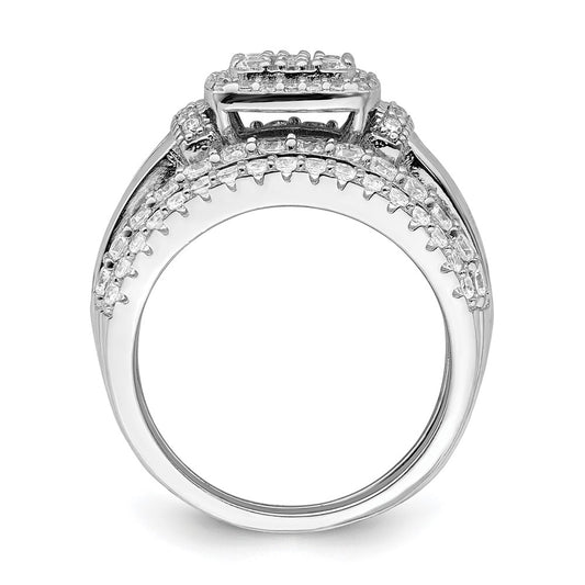 Rhodium-plated CZ Square Cut 3 Piece Set Ring - WBC