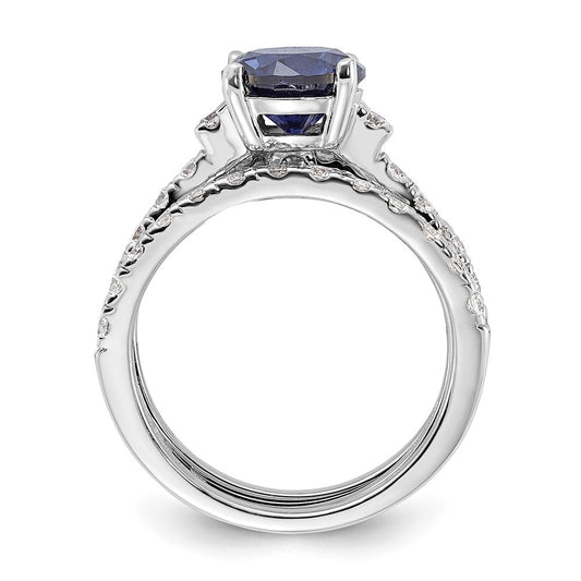 Sterling Silver Rhodium-plated Blue Accent Stones Engagement Ring & Wedding Band Set