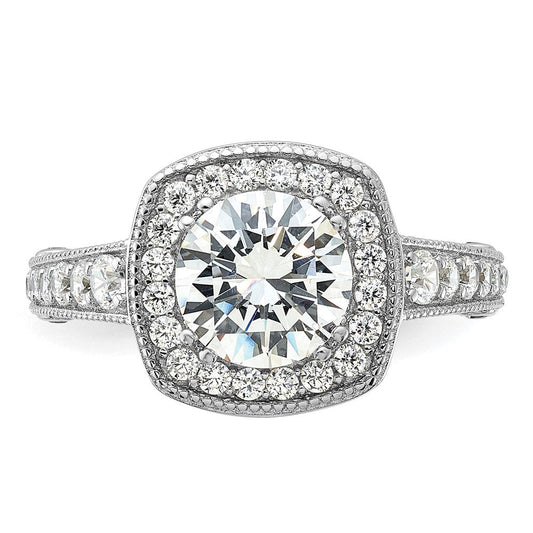 Sterling Silver Rhodium-plated Center Halo Ring, 2mm