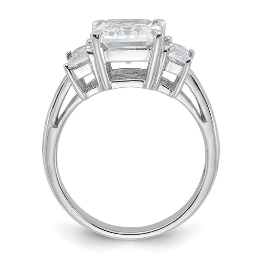 Rhodium-plated Emerald-cut CZ 3-stone Ring - WBC
