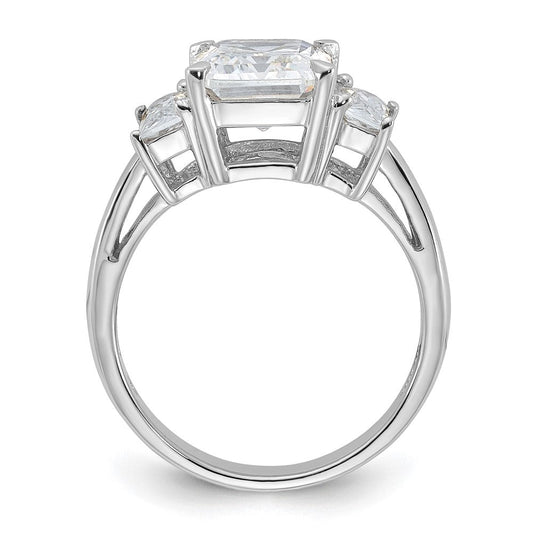 Sterling Silver Rhodium-plated Emerald-Cut 3-stone Ring, 3.41mm