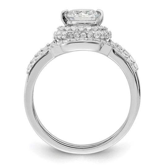 Sterling Silver Rhodium-plated Halo Engagement Ring & Band Set, 1.72mm